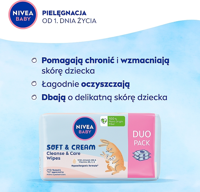 Chusteczki Nivea Baby Soft & Cream 2x57 szt (9005800374413) - obraz 2