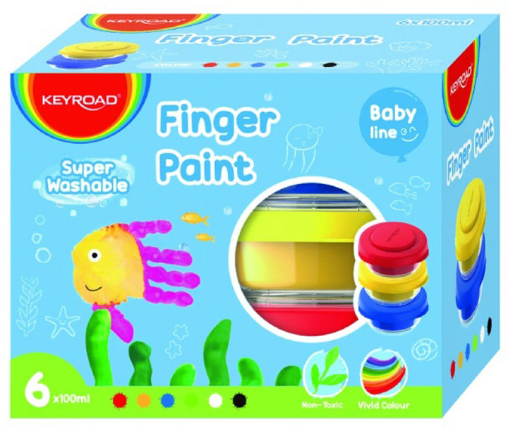 Набір пальчикових фарб Keyroad Finger Paint Super Washable 6 x 100 мл (6941288737445) - зображення 1