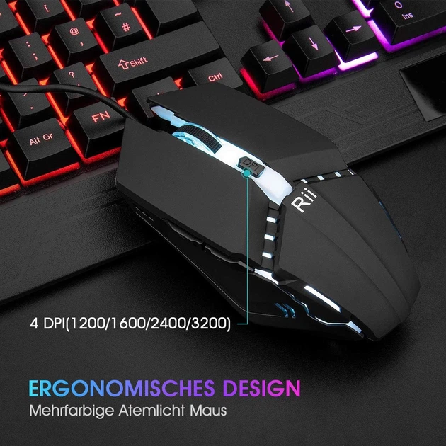 Набір геймерської клавіатури та миші Rii RK400 з RGB-підсвічуванням QWERTZ (німецька розкладка) - зображення 8