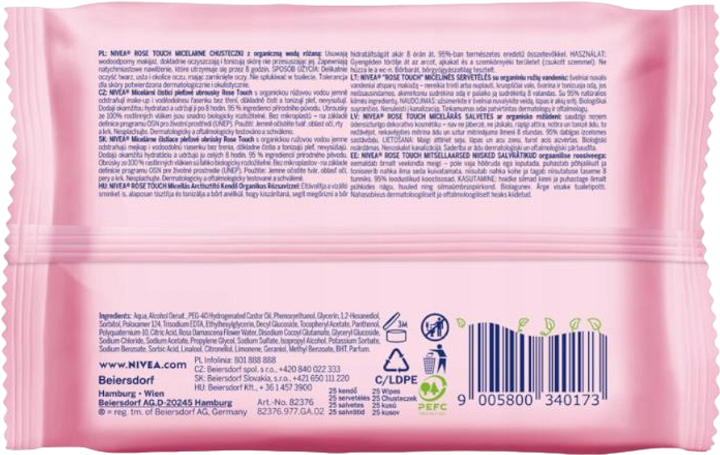 Міцелярні серветки Nivea Rose Touch Micellar Wipes біорозкладні з органічної рожевої води 25 шт (9005800340173) - зображення 2