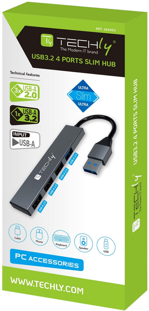 USB-хаб Techly USB Type-A 4-портовий Silver (8059018365955) - зображення 2