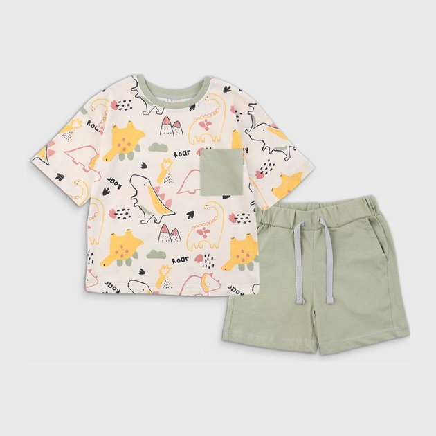 Детский летний комплект (футболка + шорты) для мальчика Flamingo 977-100 116 см Dino/Хаки (4829960246718) 