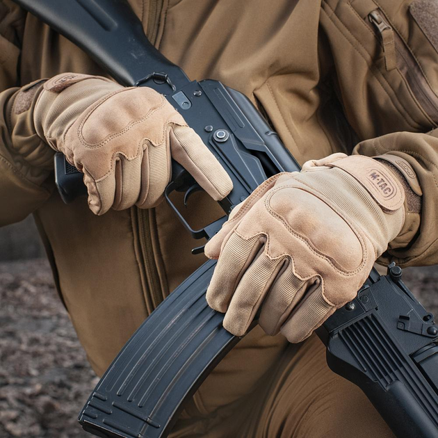 Стрелковые тактические перчатки с интегрированной защитой костяшек и липучкой на запястье M-Tac Assault Tactical Mk.5 KHAKI (Хаки) Размер M - изображение 2