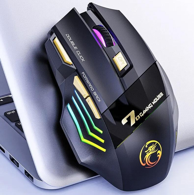 Беспроводная компьютерная мышь GW-X7 аккумуляторная 2.4G, 7 кнопок, с подсветкой, черная (82406090) - изображение 2