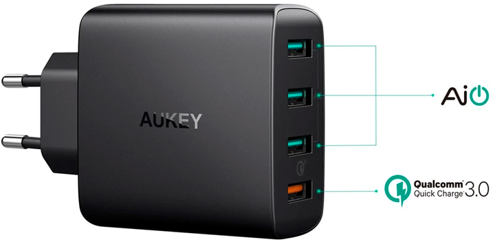 Ładowarka sieciowa AUKEY PA-T18 4 x USB Quick Charge 3.0 42W Black - obraz 2