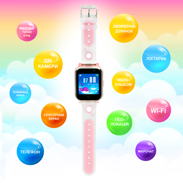 Детские телефон-часы Aura A100 Tracker/Wi-Fi Pink (AUR-A100-P) - изображение 2