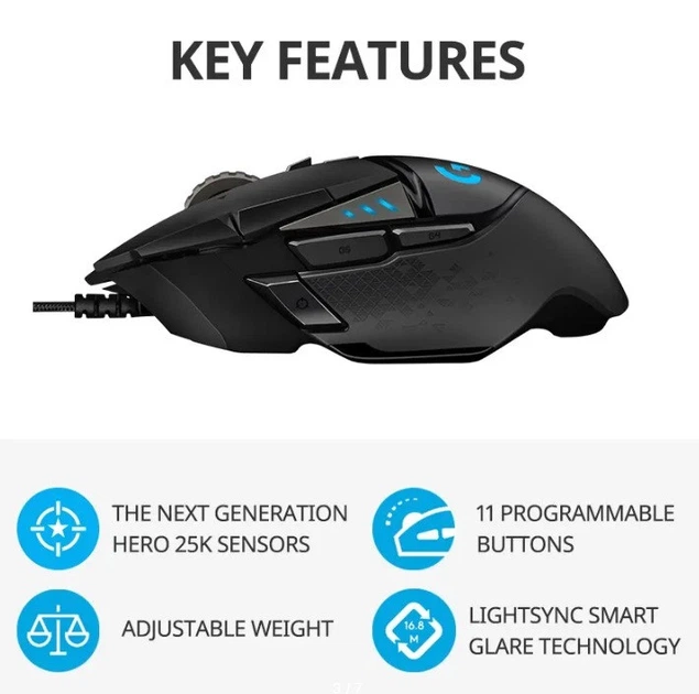 Мышь игровая Logitech G502 HERO High Performance USB проводная с RGB-подсветкой Black - изображение 4