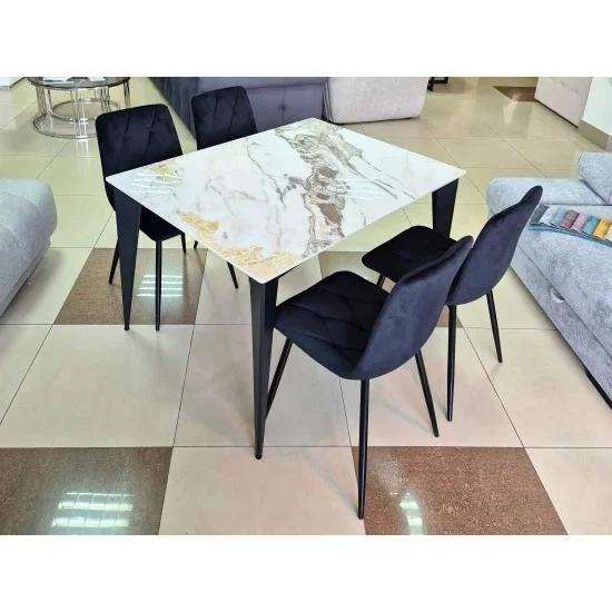 Стіл обідній NORMAN CERAMIC 120*90 gold Phoenix глянець / Чорний каркас - Фото 3 Стіл обідній NORMAN CERAMIC 120*90 gold Phoenix глянець / Чорний каркас - зображення 3
