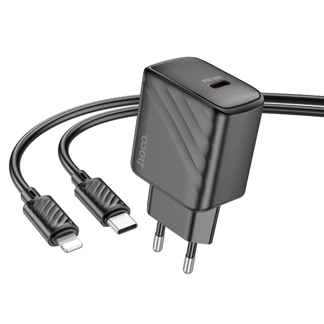Мережевий зарядний пристрій Hoco CS22A Value 30 Вт USB-C PD/QC з кабелем Lightning чорний - Фото 4 Мережевий зарядний пристрій Hoco CS22A Value 30 Вт USB-C PD/QC з кабелем Lightning чорний - зображення 4