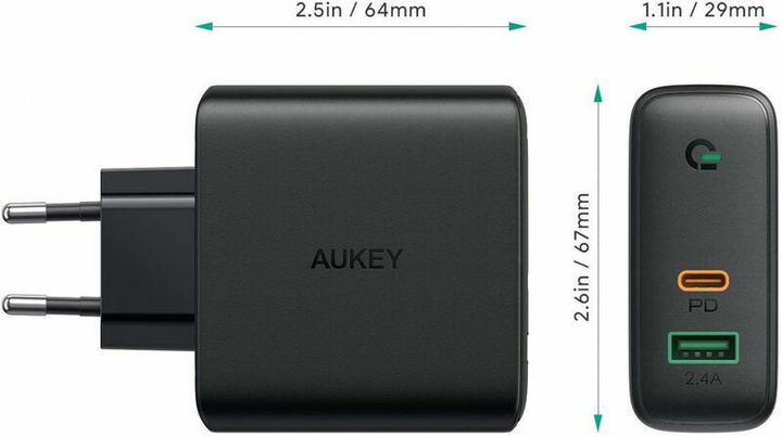 Зарядний пристрій AUKEY PA-D3 Dual-Port PD 60W Black - зображення 2