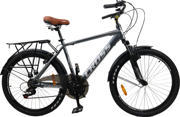 Акція на Велосипед Cross Sonata 26" 19" 2022 Gray-Silver (26CJCT-003545) + Велосипедні шкарпетки в подарунок від Rozetka