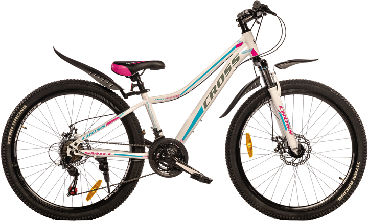 Акція на Велосипед Cross 26" Smile 2023 Рама-13" White-violet (26CJS-004671) + Велосипедні шкарпетки в подарунок від Rozetka
