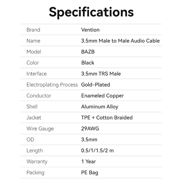 Аудіокабель Vention 3.5 мм minijack AUX TRS 3-піновий у нейлоновому обплетенні кутовий 0.5 м Black (BAZBD) - зображення 3