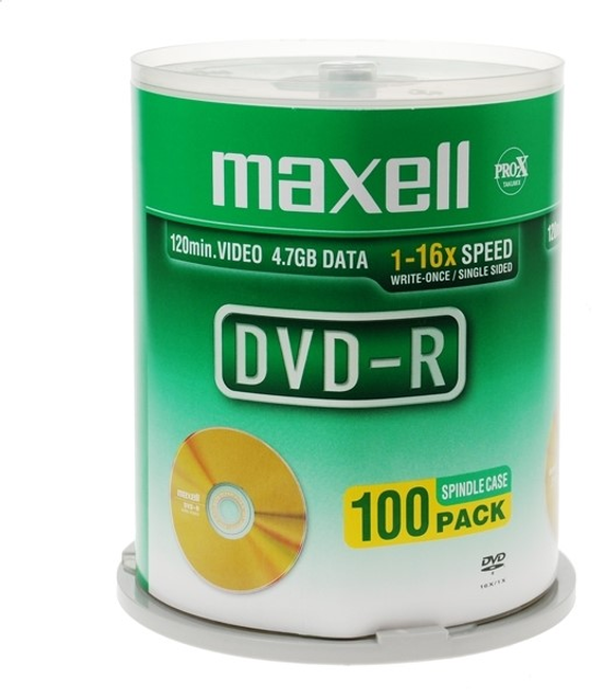 Диски Maxell DVD-R 4.7GB 16X Cake 100 шт (MXD16-C) - зображення 1