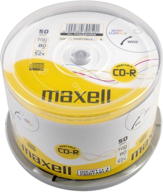 Диски Maxell CD-R 700MB 52X Printable Cake 50 шт (MXP50C2) - зображення 1