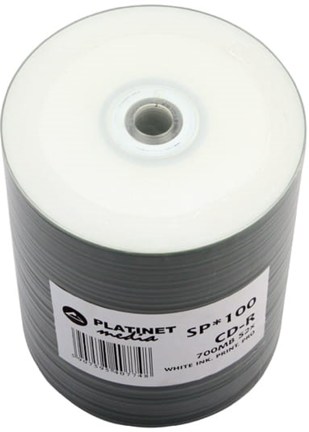 Диски Platinet CD-R 700MB 52X FF White Inkjet Printable Pro Spindle Pack 100 шт (PMP100P-CM) - зображення 1