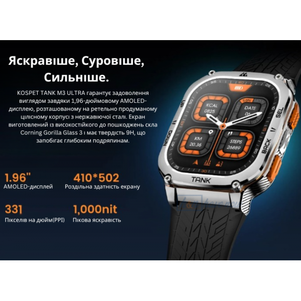 Розумний Smart годинник Kospet TANK M3 ULTRA - GPS протиударний водонепроникний Military Silver (001438789) - зображення 10