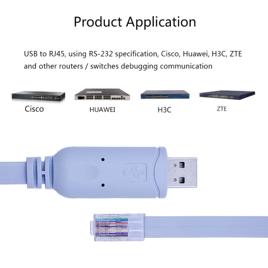 Кабель пристроїв Lucom USB2.0 A-RJ45(RS232) M/M (Cisco) 1.8m консольний кабель FTDI232+ZT213 блакитний(62.09.8309) - изображение 4