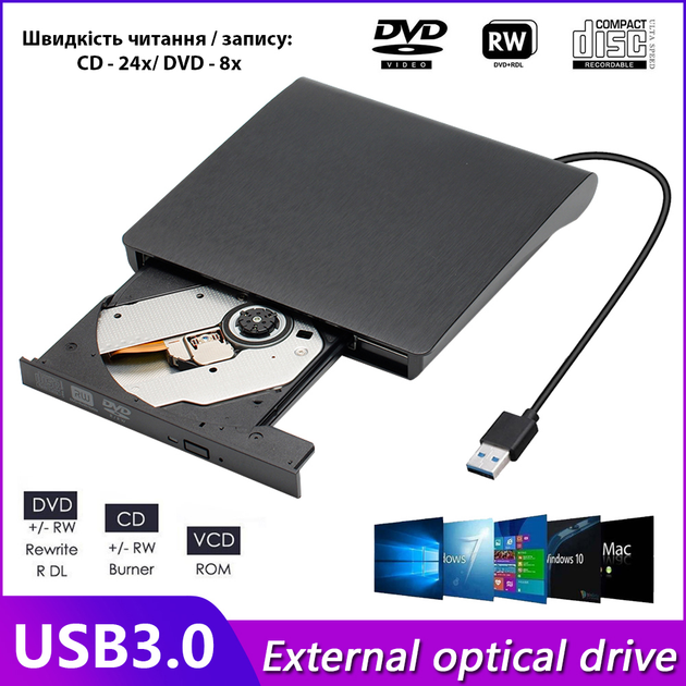 Внешний портативный привод Maiwo записывающий DVD±R/RW, CD-RW USB 3.0 (K525) - изображение 3