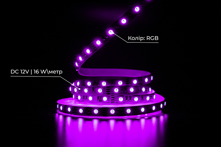 Світлодіодна LED стрічка PROLUM™ 12V; 5050\60; IP20; Series "PRO", RGB - зображення 3