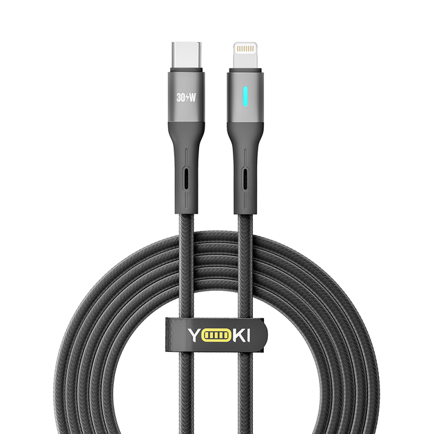 Кабель для зарядки и обмена данными USB YOKI YK-LE17 LED Series Type-C to Lightning 30W (3A/10V) 2m Black - Фото 1 Кабель для зарядки и обмена данными USB YOKI YK-LE17 LED Series Type-C to Lightning 30W (3A/10V) 2m Black - изображение 1