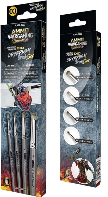 Набір пензлів Ammo Wargaming Universe Miniature Premium Dio Drybrush Brush 4 szt (8432074076223) - зображення 1