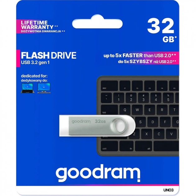 USB флеш накопитель Goodram 32GB UNO3 Steel USB 3.2 (UNO3-0320S0R11) (198131) - Фото 4 USB флеш накопитель Goodram 32GB UNO3 Steel USB 3.2 (UNO3-0320S0R11) (198131) - изображение 4