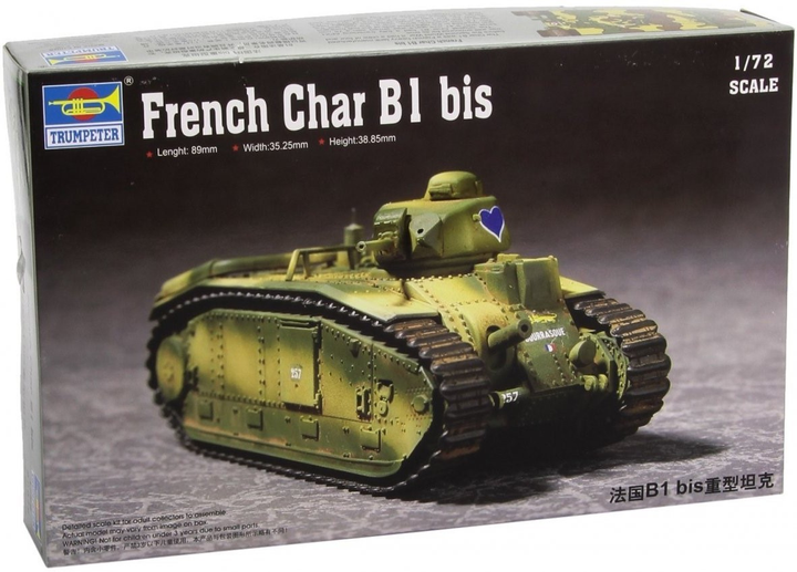 Model do składania Trumpeter francuski czołg Char B1 Heavy Poziom 3 Skala 1:72 (9580208072630) - obraz 1