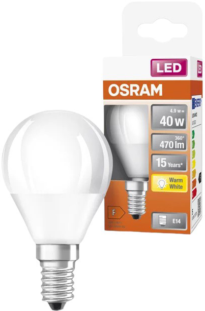 Lampa LED OSRAM Parathom Classic P LED 40 non-dim 4.9W/827 E14 (4058075431096) - obraz 3