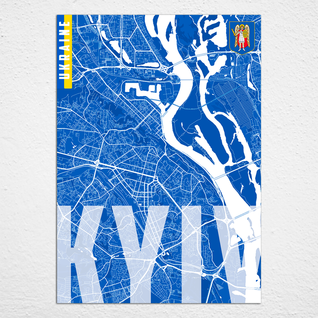 Плакат-постер с патриотическим принтом "Карта города Киев Украина. Map of Kiev Ukraine (синяя)" ПЛ000842(A4) - Фото 2 Плакат-постер с патриотическим принтом "Карта города Киев Украина. Map of Kiev Ukraine (синяя)" ПЛ000842(A4) - изображение 2