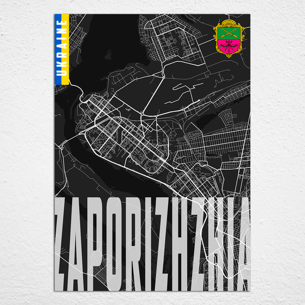 Плакат-постер на стену с патриотическим принтом "Карта города Запорожье Украина. Map of Zaporizhzhia Ukraine" ПЛ000853(A4) - Фото 2 Плакат-постер на стену с патриотическим принтом "Карта города Запорожье Украина. Map of Zaporizhzhia Ukraine" ПЛ000853(A4) - изображение 2