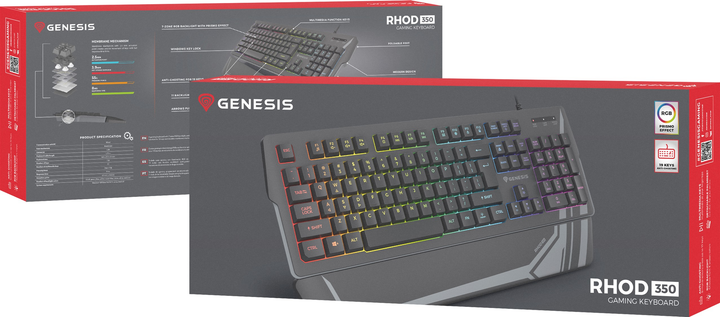 Klawiatura przewodowa Genesis Rhod 350 RGB USB Black (NKG-1727) - obraz 10