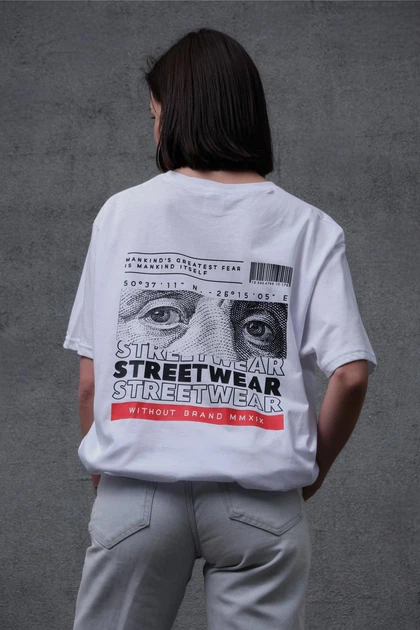 Жіноча Оверсайз Футболка З Принтом Without Streetwear L/XL White - Фото 2 Жіноча Оверсайз Футболка З Принтом Without Streetwear L/XL White - зображення 2