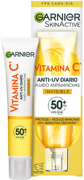 Fluid przeciwsłoneczny do twarzy Garnier Skinactive Invisible anti-spot with Vitamin C SPF 50+ 40 ml (3600542572965) - obraz 1