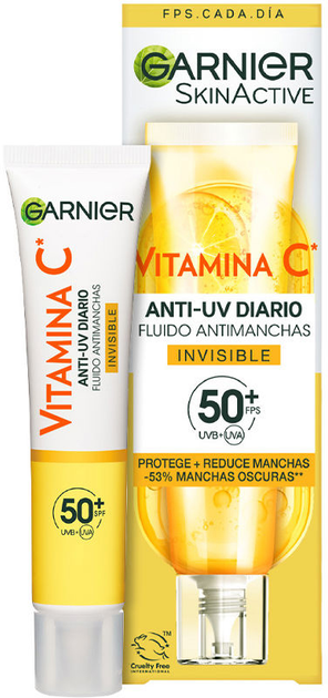 Сонцезахисний флюїд для обличчя Garnier Skinactive Invisible anti-spot with Vitamin C SPF 50+ 40 мл (3600542572965) - зображення 1