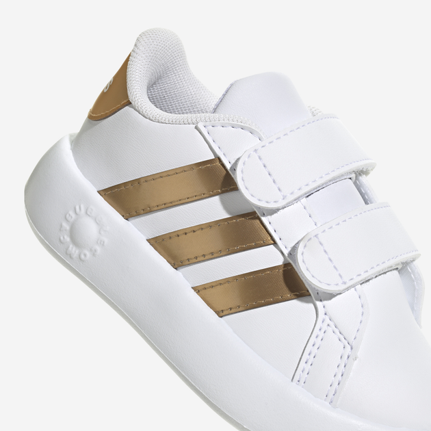 Дитячі кеди для дівчинки adidas Grand Court 2.0 Cf IG6586 22 Білі з золотистим (4067886395015) - зображення 7