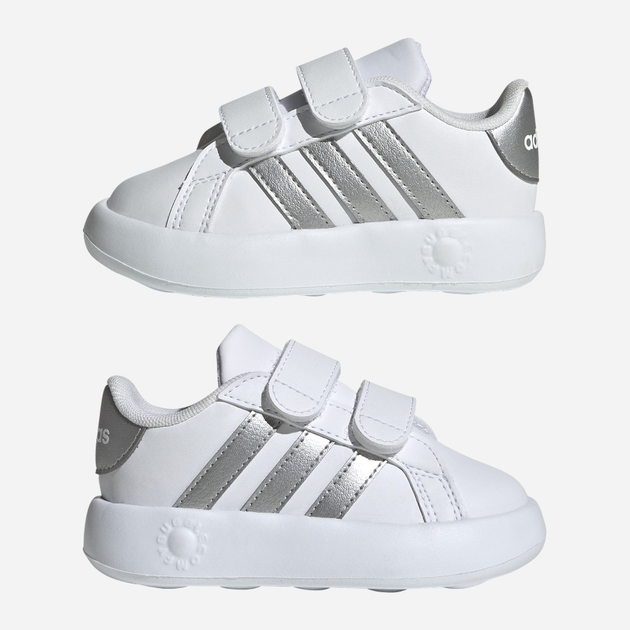 Sneakersy dziecięce dla dziewczynki na rzepy adidas Grand Court 2.0 Cf ID5274 22 Białe ze srebrzystym (4066765031372) - obraz 10