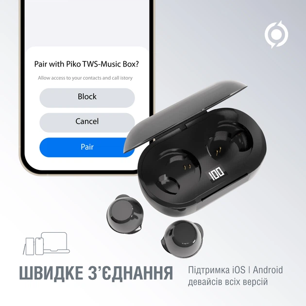 Наушники Piko TWS-MusicBox Black (1283126583414) - изображение 4