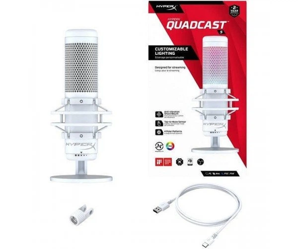 Мікрофон для ПК/для стрімінгу, подкастів HyperX QuadCast S White