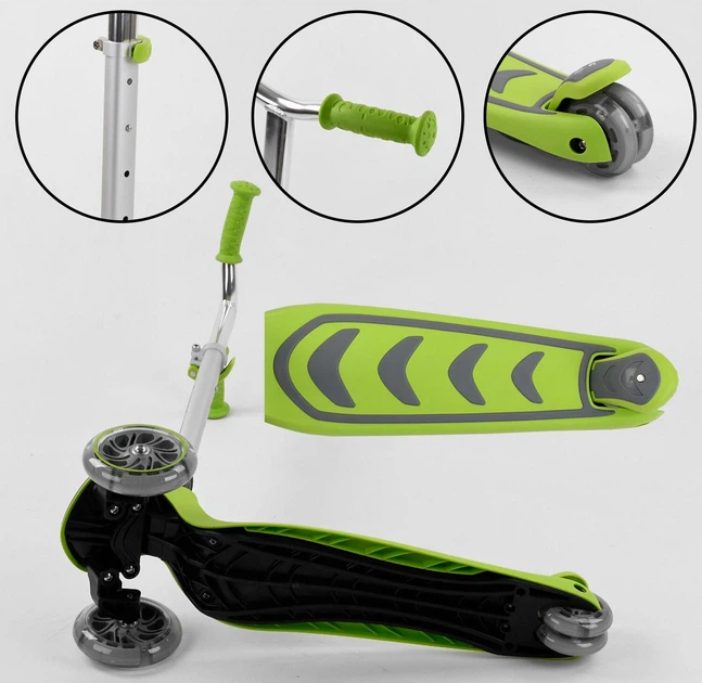 Самокат Best Scooter Y-00436. Складной алюминиевый руль, 4 PU колеса с подсветкой. Салатовый - Фото 5 Самокат Best Scooter Y-00436. Складной алюминиевый руль, 4 PU колеса с подсветкой. Салатовый - изображение 5