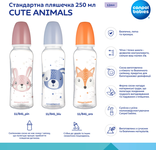 Стандартна пляшечка Canpol Babies Cute Animals Зайчик 250 мл (11/841_pin) - зображення 4