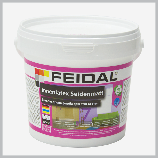 Краска интерьерная бесцветная Feidal Innenlatex Seidenmatt 7 1л - Фото 1 Краска интерьерная бесцветная Feidal Innenlatex Seidenmatt 7 1л - изображение 1
