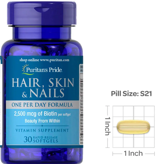 Вітаміни для волосся, нігтів і шкіри Puritan's Pride Hair, Skin Nails One Per Day Formula 30 гел капс - зображення 3