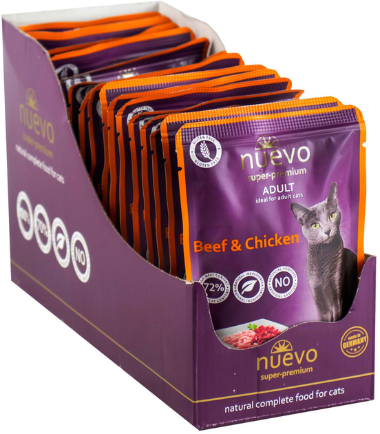 Mokra karma dla kotów Nuevo Adult z wołowiną i kurczakiem 85 g x 16 szt. (4250231598999) - obraz 3