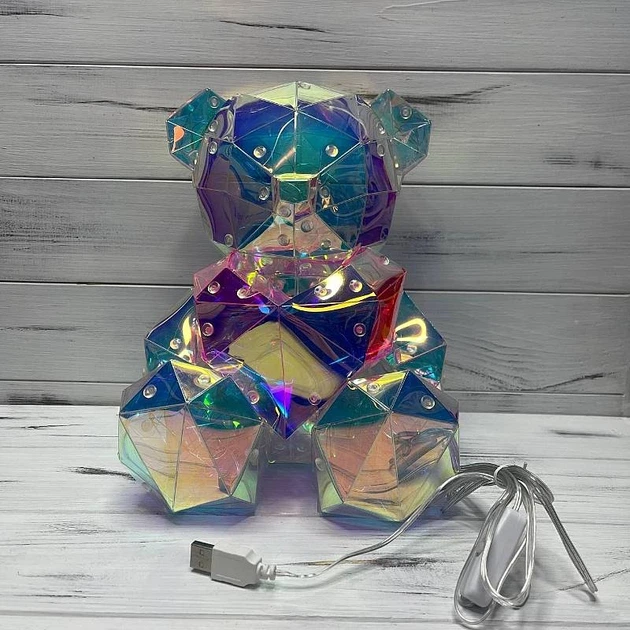 3D мишка с сердцем голографический светильник Teddy Bear с LED подсветкой ночник хрустальный медвежонок Тедди - изображение 3