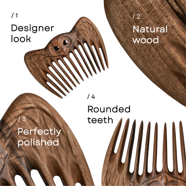 Женский Гребень для Волос ZAMASMEL Wood Smart Owl 12 х 10 х 1,1см Ручная Работа Деревянный Орех - Фото 4 Женский Гребень для Волос ZAMASMEL Wood Smart Owl 12 х 10 х 1,1см Ручная Работа Деревянный Орех - изображение 4
