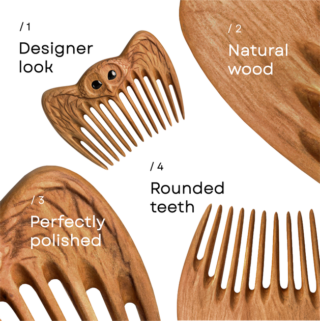 Женский Гребень для Волос ZAMASMEL Wood Smart Owl 12 х 10 х 1,1см Ручная Работа Деревянный Груша - Фото 4 Женский Гребень для Волос ZAMASMEL Wood Smart Owl 12 х 10 х 1,1см Ручная Работа Деревянный Груша - изображение 4