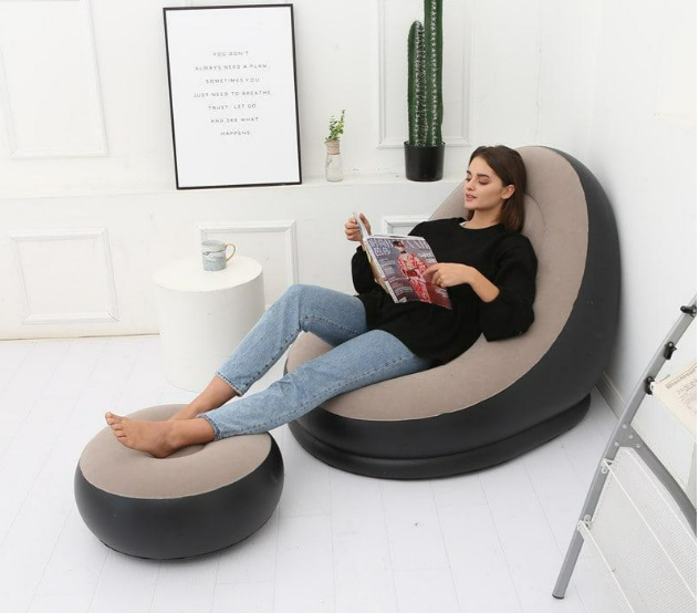 Надувне туристичне крісло- диван AIR SOFA v8009 для відпочинку з клапаном одномісне з пуфиком для ніг Чорно-бежевий - Фото 6 Надувне туристичне крісло- диван AIR SOFA v8009 для відпочинку з клапаном одномісне з пуфиком для ніг Чорно-бежевий - зображення 6