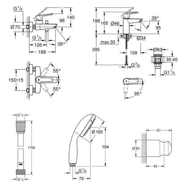 Набір змішувачів 3 в 1 для ванни Grohe QuickFix Start Black UA303301SQ чорний - зображення 11