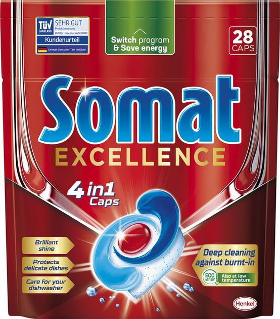 Таблетки для миття посуду в посудомийній машині Somat Exellence 4in1 Caps 28 таблеток (9000101576139) - зображення 1